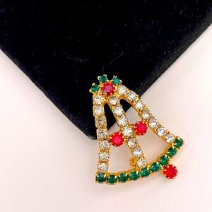 Vintage Rhinestone Christmas Holiday Winter Gifting Festive Bell Brooch / Pin
